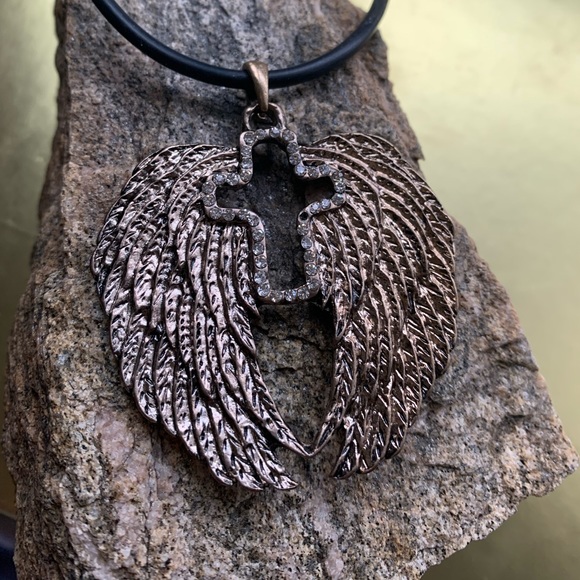 NEW Angel Wings Rhinestone Cross Protection Necklace Jewelry - Picture 7 of 11